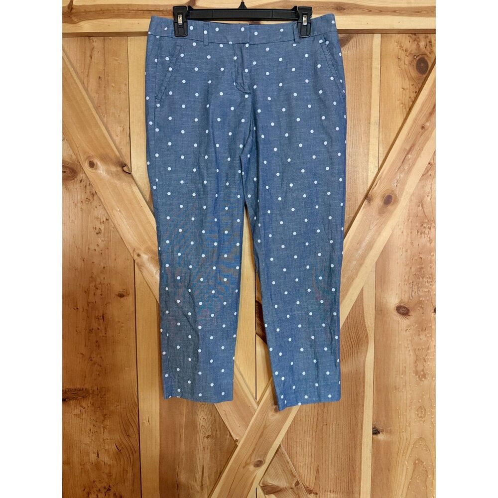 J Crew City Fit Polka Dot Cropped Ankle Pants Size 4 Blue 100% Cotton Prep Lux